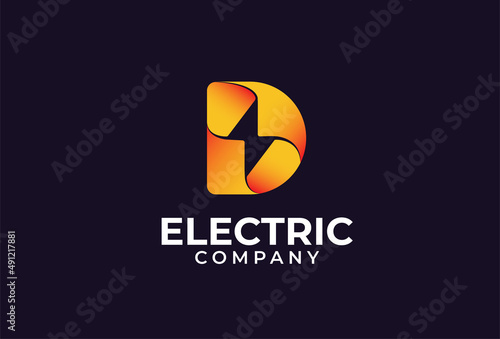 Abstract Letter D Electric Logo, Letter D and thunder bolt combination, Flat Design Logo Template, vector illustration
