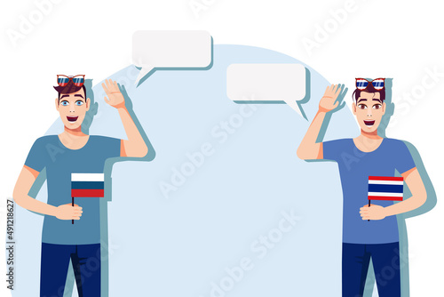 Vector illustration of people speaking the languages of Russia and Thailand. Illustration of translation, transcription and dialogue between Russia and Thailand.