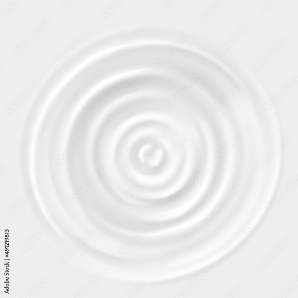 Milk ripple. Curve reflection fluid yogurt product, falling dairy drop view top creme background texture wave cream white hand liquid, circle sound water, tidy vector illustration Milk ripple. Curve reflection fluid yogurt product, falling dairy drop view top creme background texture wave cream white hand liquid, circle sound water, tidy vector illustration