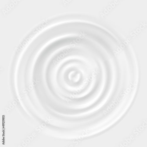 Milk ripple. Curve reflection fluid yogurt product, falling dairy drop view top creme background texture wave cream white hand liquid, circle sound water, tidy vector illustration