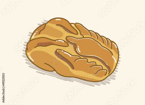 Brown duck shape bread offering for Taiwanese festival in cute flat art illustration vector design
