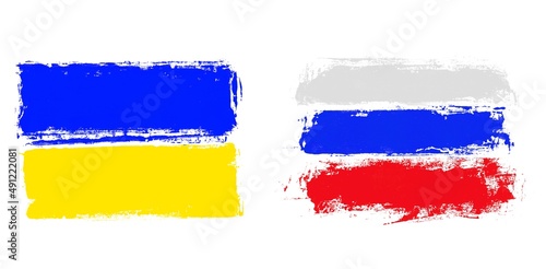 Fahne von der Ukraine und Russland - Handgemalt als grunge Vorlage