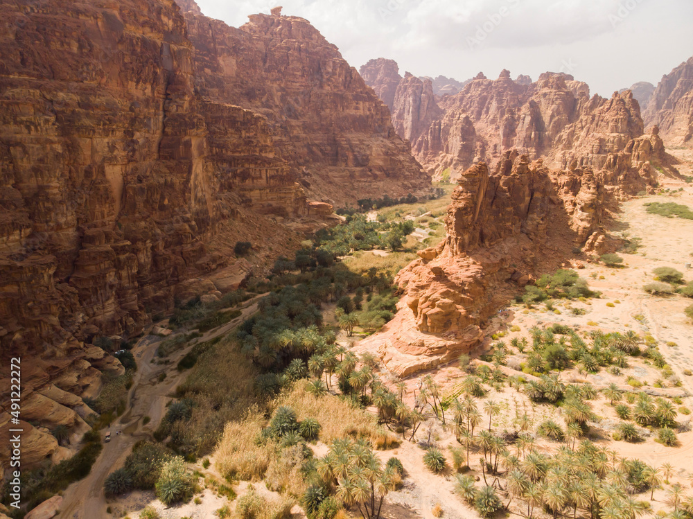 Aerial views of Wadi Al Disah valley in Tabuk region of Saudi Arabia 素材 ...