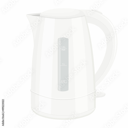 Realistic electric kettle made of metal , isolated vector illustration on white background Teapot. Electric kettle for home use in the kitchen. For boiling water for tea or coffee. Flat icon