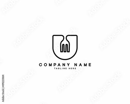 letter u and fork logo design template illustration vector