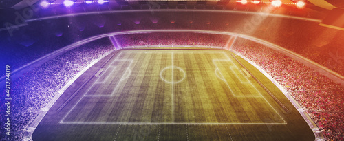 Fotografie, Obraz Full stadium and neoned colorful flashlights background
