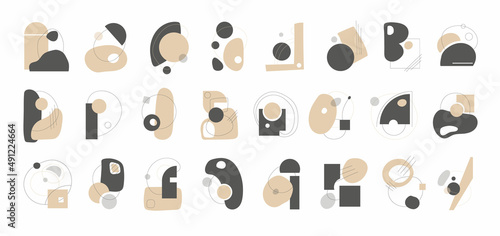 Set of hand drawn different shapes and doodles. Abstract modern trendy vector illustration. Pastel palette. All elements are insulated