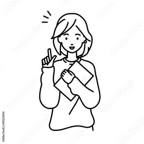 立って書類を手に持って何かひらめいたリモートワークの女性