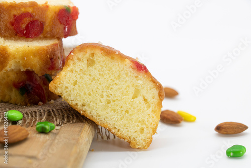 some slices of pound cake isolated on white background