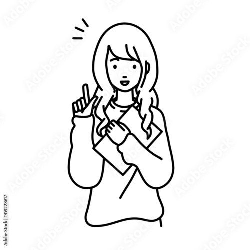 立って書類を手に持って何かひらめいたリモートワークの女性