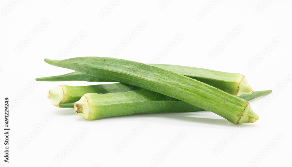 okra or Lady Finger isolate on white background, close up