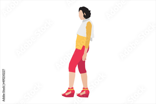Vector illustration of fashionable women posing on the sidewalk