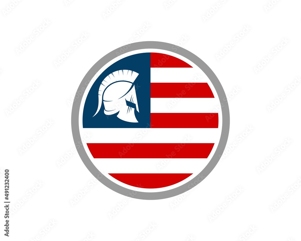 Circle shape with american flag and spartan helmet inside Circle shape with american flag and spartan helmet inside
