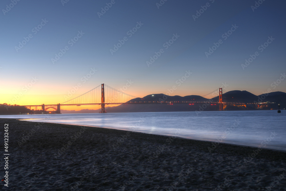 Golden Gate Bridge in the sunset.