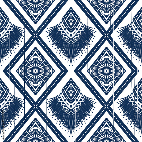 Navy Indigo Blue Diamond on White background. Geometric ethnic oriental pattern traditional Design for ,carpet,wallpaper,clothing,wrapping,Batik,fabric, illustration embroidery style