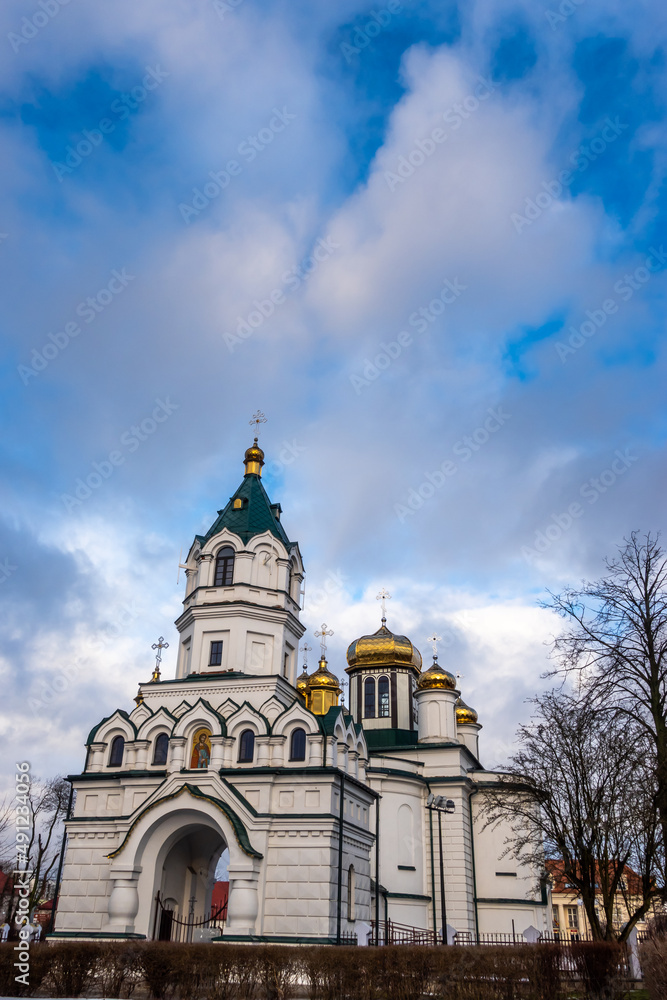 Orthodox church in Sokolka / Poland. Afternoon shots on a winter day. The subject was photographed against a slightly cloudy blue sky.