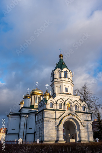 Orthodox church in Sokolka / Poland. Afternoon shots on a winter day. The subject was photographed against a slightly cloudy blue sky.