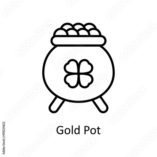 Gold Pot Vector Outline Icon Design illustration. St Patrick's Day Symbol on White background EPS 10 File
