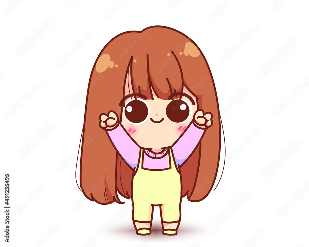 Smiling happy cut girl standing character cartoon logo hand drawn art illustration Smiling happy cut girl standing character cartoon logo hand drawn art illustration