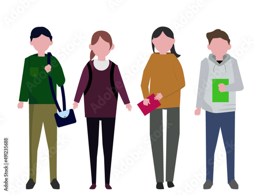 大学生 キャンパスの学生 若い私服の人々 ベクターイラスト