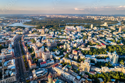 Aerial view of Lypky and Khreshchatyk  the main street of Kiev. Ukraine  before the war with Russia