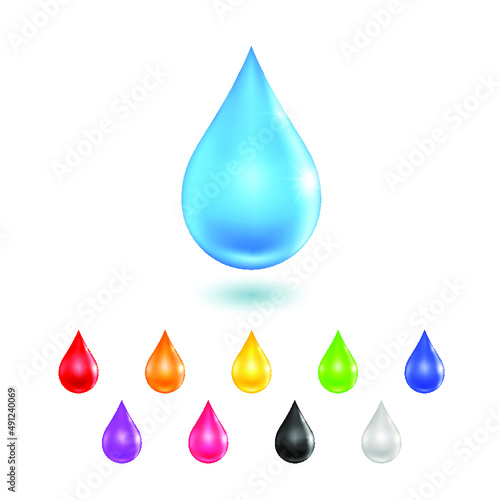 Set of colorful paint drops. Isolated elements on white background. Vector illustration