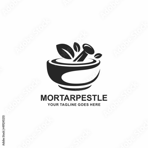 Mortar and pestle pharmacy logo vector