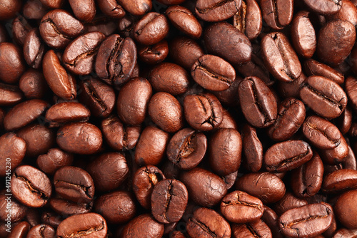 Roasted coffee beans background  Top view