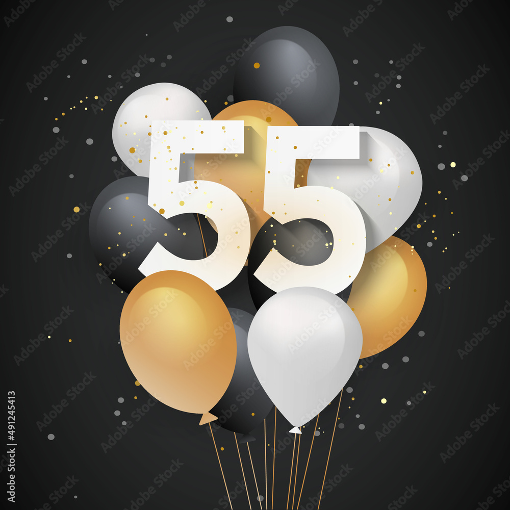 Happy 55th birthday balloons greeting card background. 55 years ...