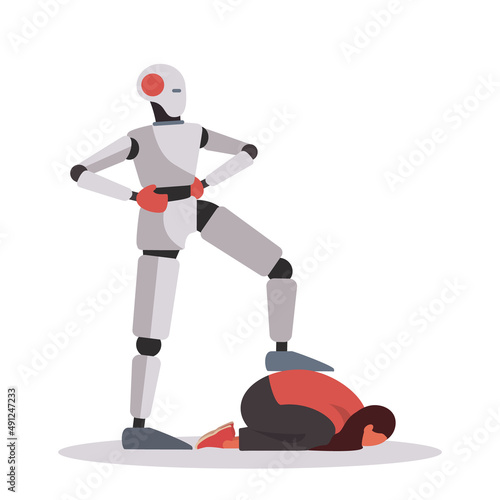 Robot replace the human in office. Idea of artificial intelligence
