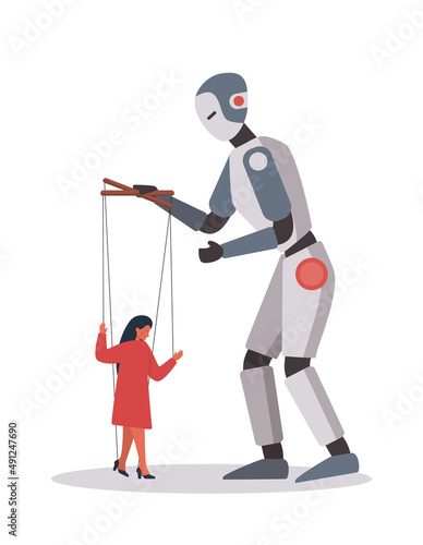 Robot replace the human in office. Idea of artificial intelligence