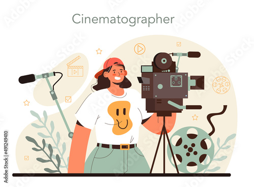 Videographer concept. Video production, filming and editing. Cameraman
