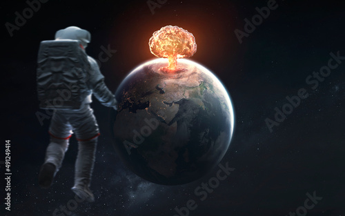 3D illustration of Nuclear war  destruction of the planet. World war  last days of mankind. Elements of image provided by Nasa