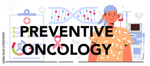 Preventive oncology typographic header. Cancer disease modern diagnostic
