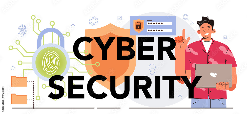 Cyber security typographic header. Digital data protection and database Cyber security typographic header. Digital data protection and database