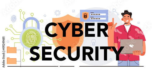 Cyber security typographic header. Digital data protection and database