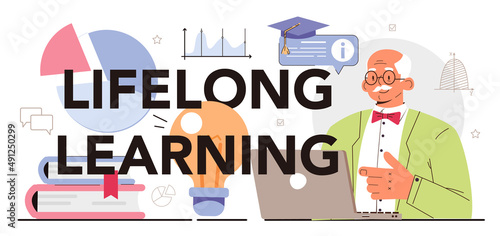 Lifelong learning typographic header. Multidisciplinary teaching, knowledge