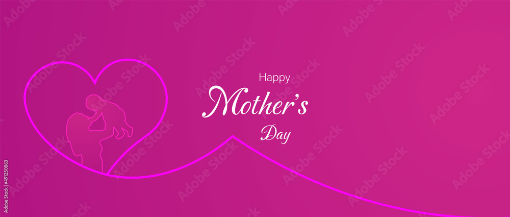 Happy Mothers Day, sales special offer banner illustrations.  Mom ever greetings card. Love you mom. Vector template of purple or pink light gradient art design. 