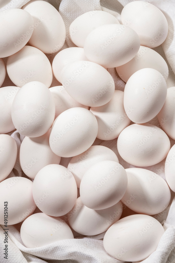 White hen eggs background, food patterns White hen eggs background, food patterns