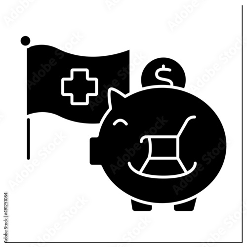 Credit suisse glyph icon. Piggy bank.Create long-term value and mitigate risks with an investment strategy. Accumulate money. Pension fund.Filled flat sign. Isolated silhouette vector illustration
