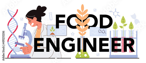 Food engineering typographic header. Biotechnology for bio engineering
