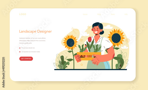 Gardener web banner or landing page. Idea of horticultural or landscape