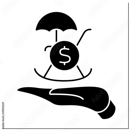 Private pension glyph icon. Personal insurance. Individuals contribute from earnings.Payments after retirements. Pension fund concept.Filled flat sign. Isolated silhouette vector illustration