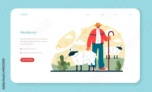 Shepherd with a domestic animals web banner or landing page