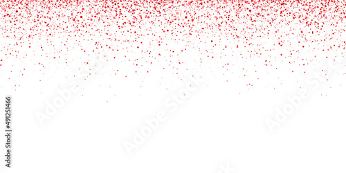 Wide red glitter holiday falling confetti on white background. Vector