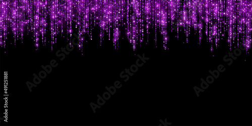 Wide holiday decoration hanging purple glitter garland. Vector