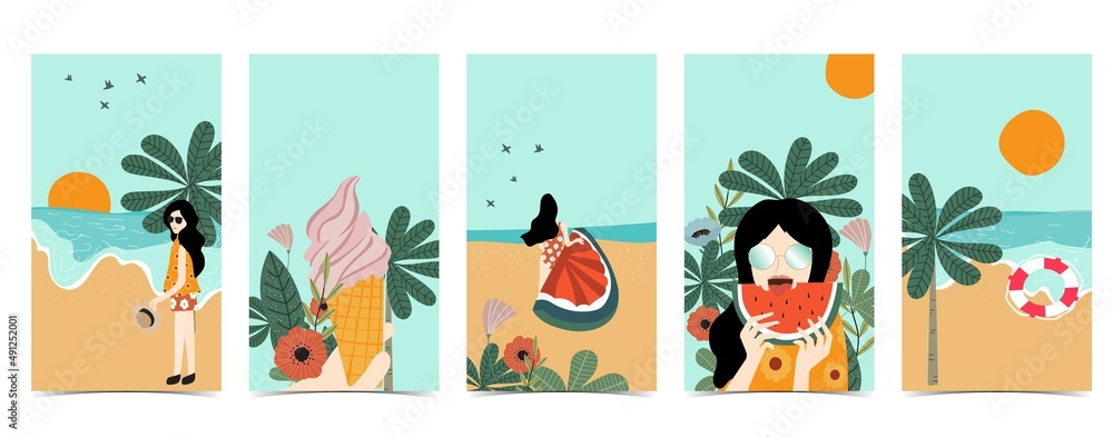 beach background for social media.Set of story with sky,sand,sun beach background for social media.Set of story with sky,sand,sun