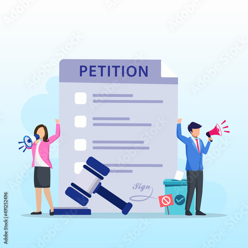 Petition form concept. People signing and spreading petition or complaint. flat vector