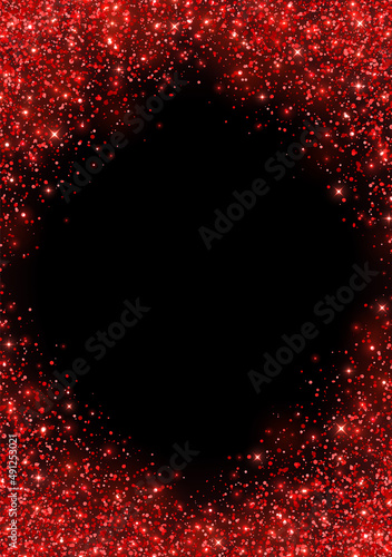 Rhomb frame sparkling red glitter flyer. Vector