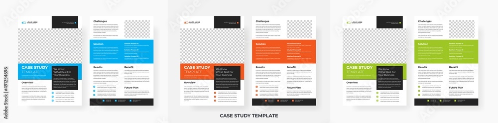 Professional case study template design, creative business case study double side flyer template